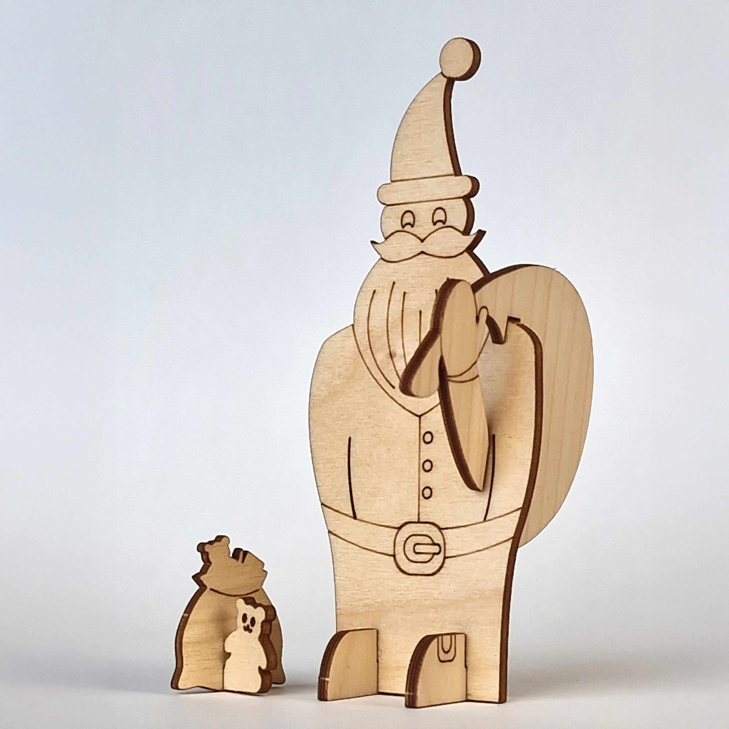 Wooden Santa Clip-Together Model – Sustainable Christmas Craft unpainted