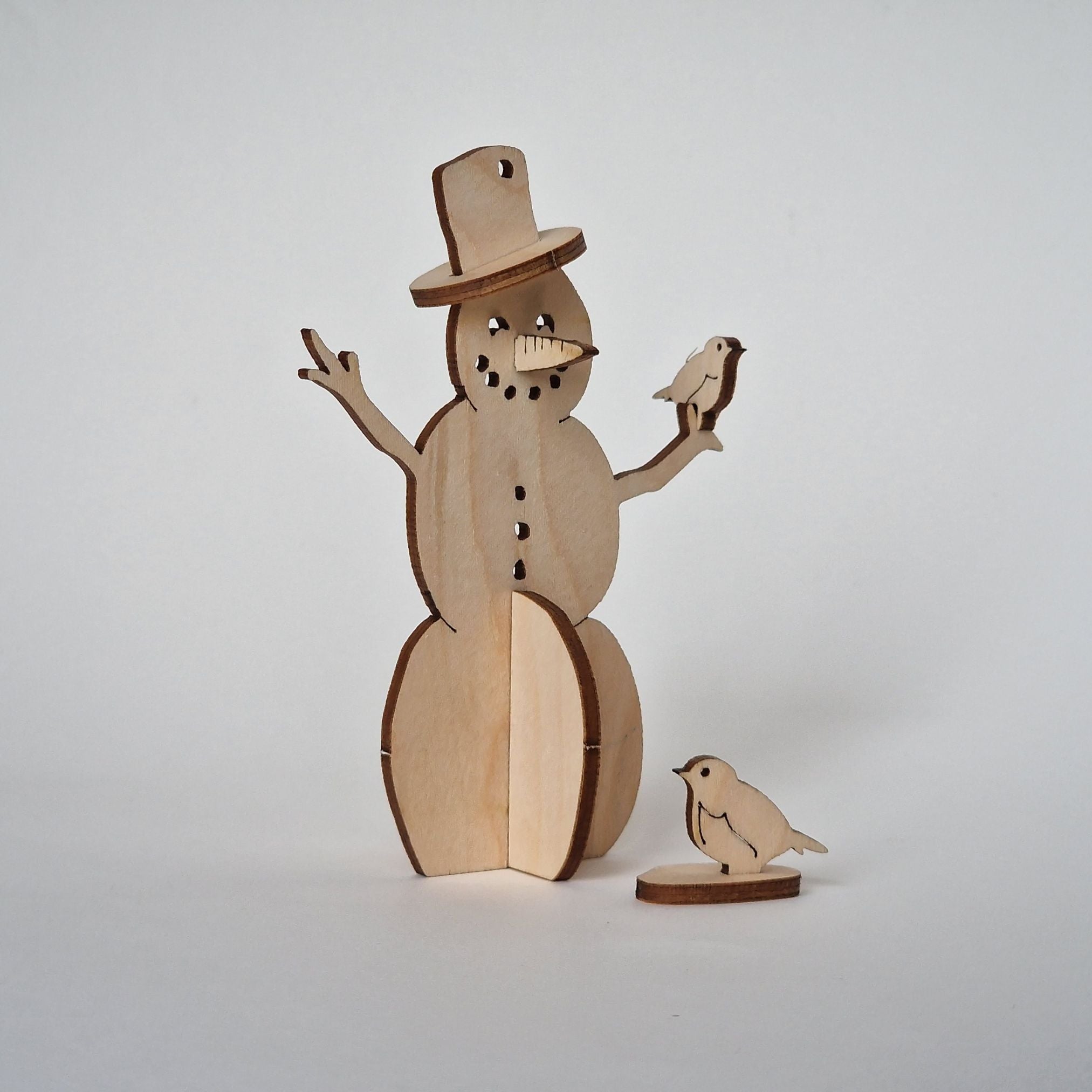 Wooden snowman Christmas model, natural clip-together festive figure