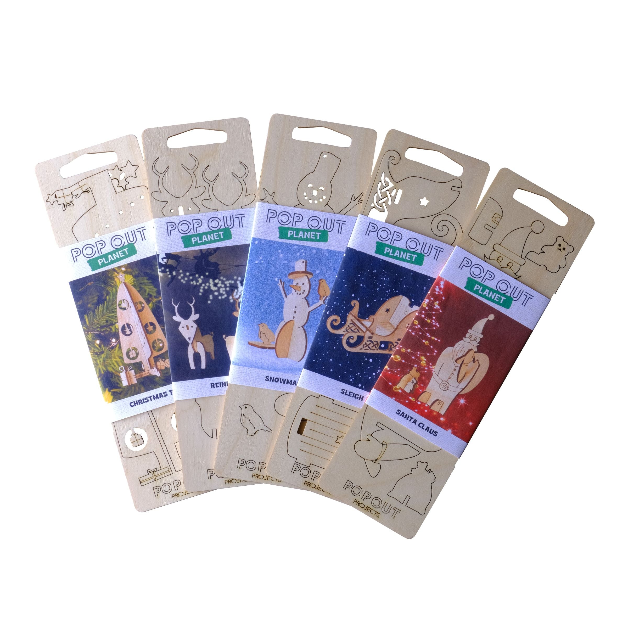 Complete set of eco-friendly wooden Christmas models – Santa, Sleigh, Snowman, Reindeer, and Christmas Tree