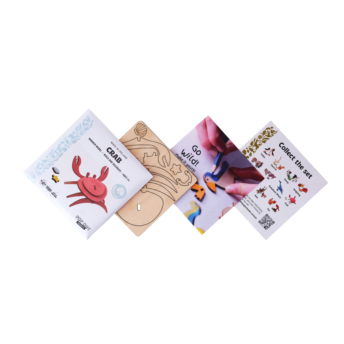 Crab Wooden Craft Kit by Pop Out Projects in its compact plastic-free envelope