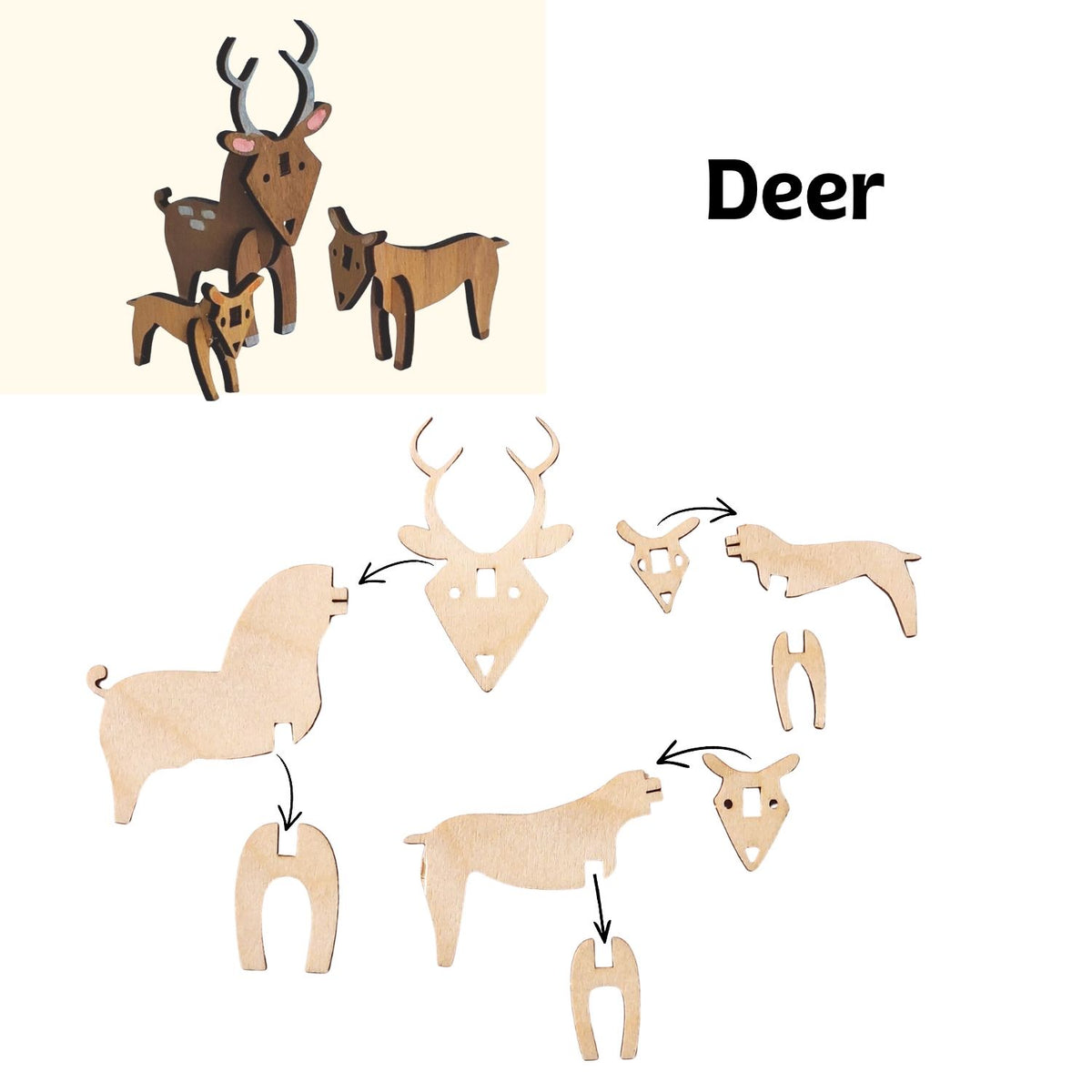 Assembly instructions for the Deer Wooden Craft Kit