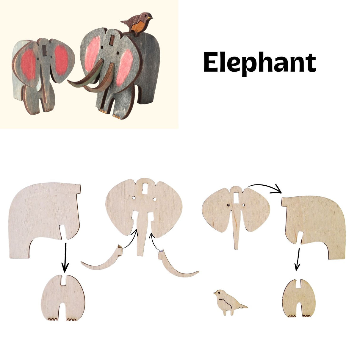 Assembly instructions for the Elephant Wooden Craft Kit