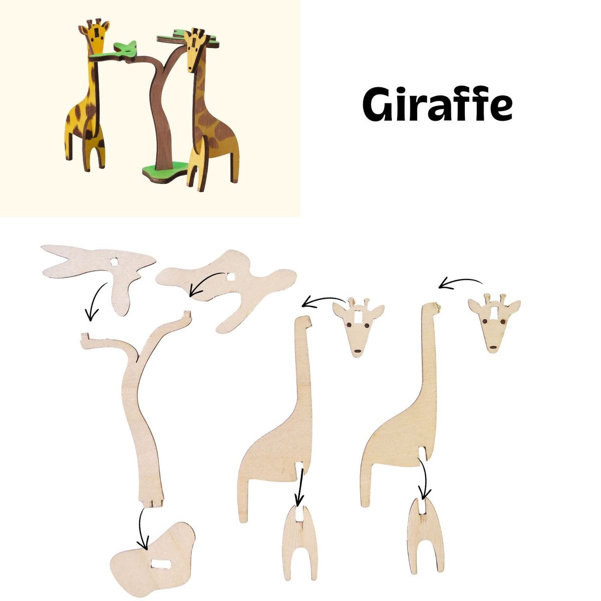 Assembly instructions for the Giraffe Wooden Craft Kit