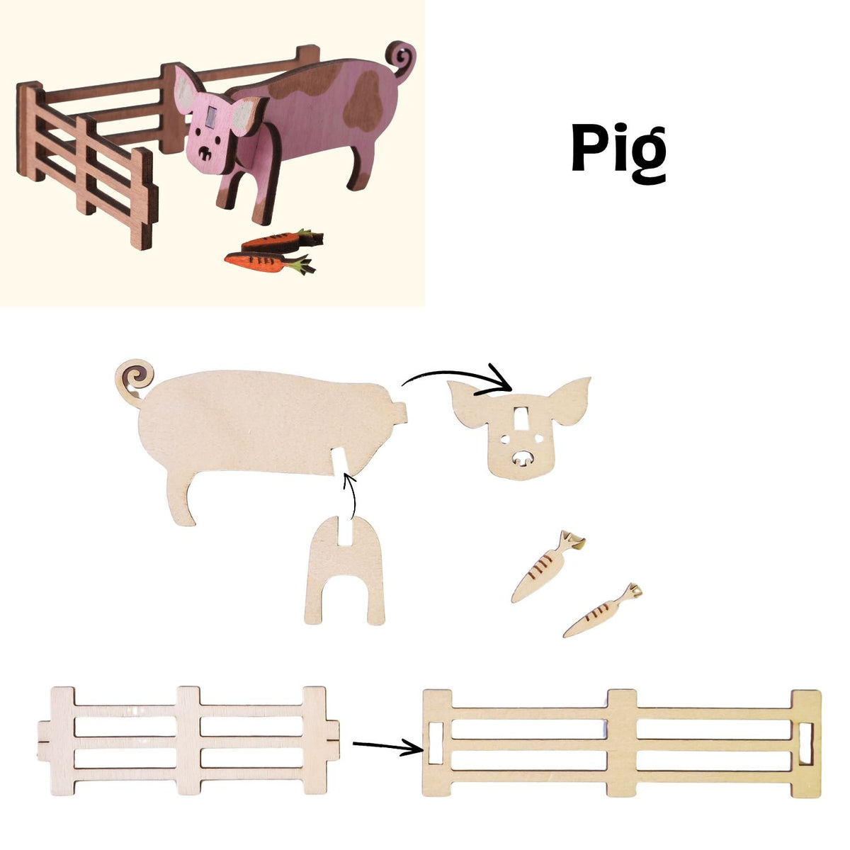 Assembly instructions for the Pig Wooden Craft Kit