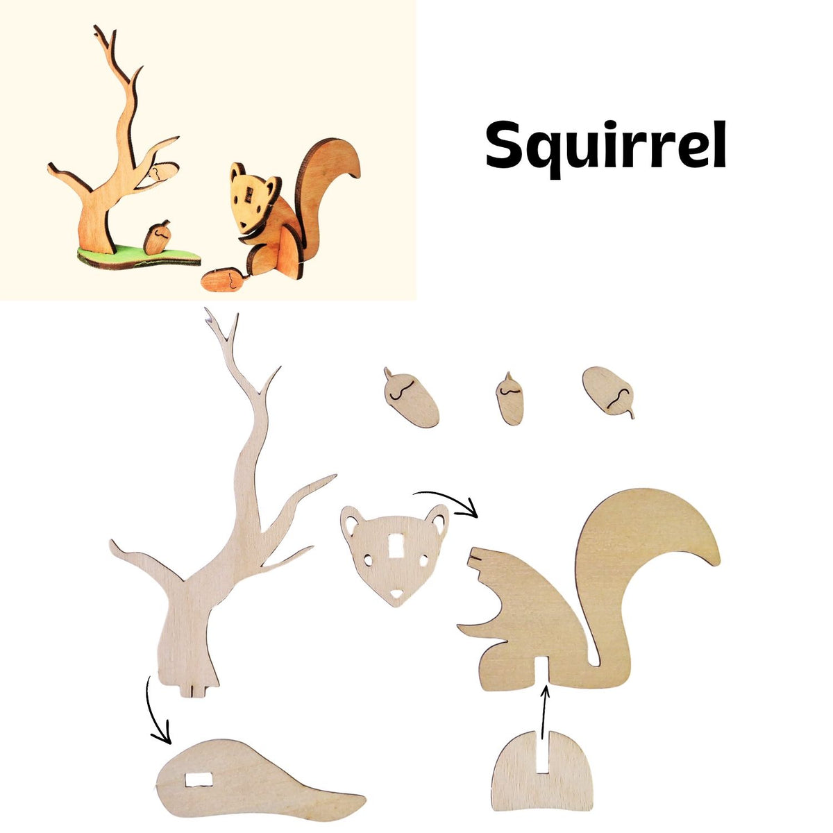 Assembly instructions for the Squirrel Wooden Craft Kit